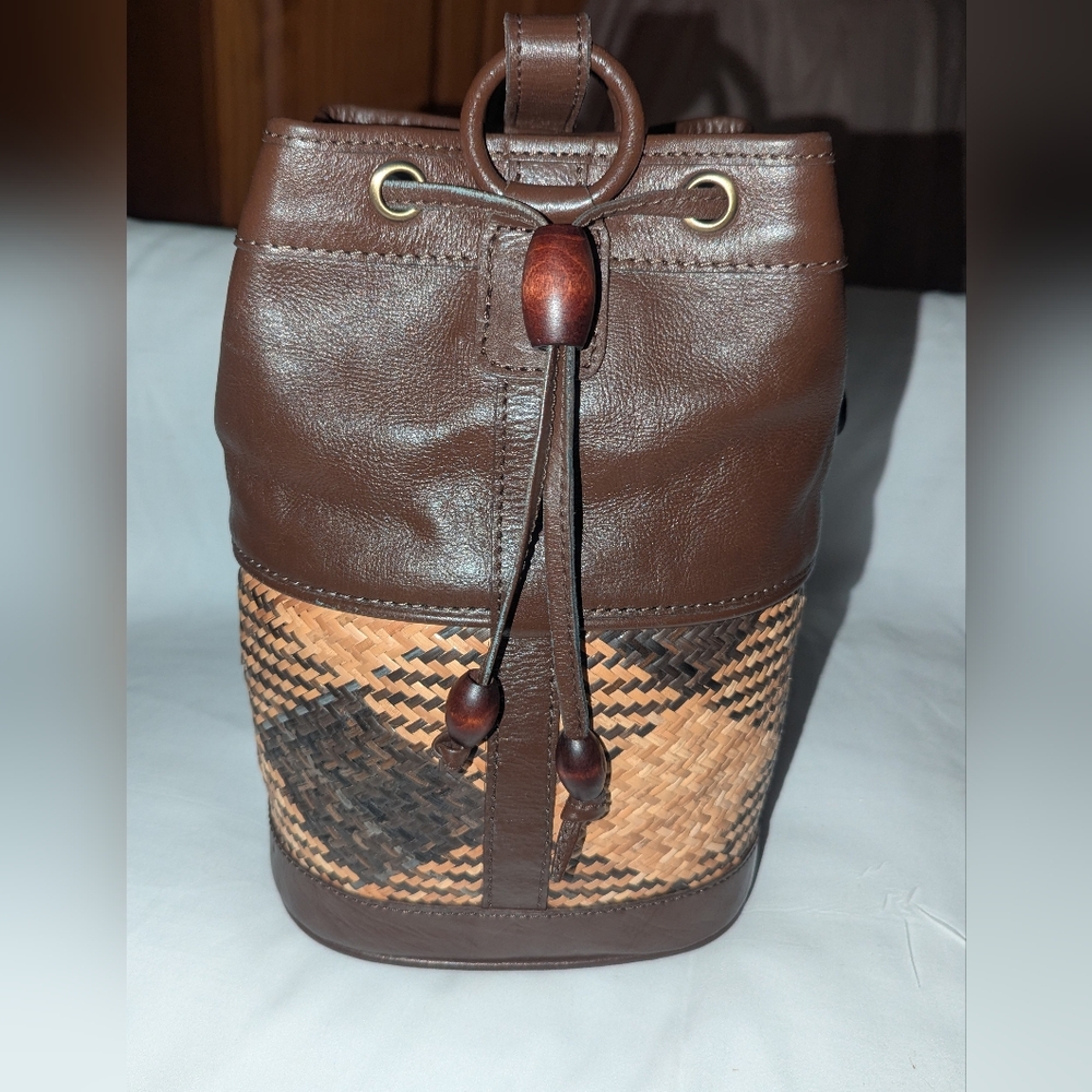 The Sak Brown Weave and Leather Backpack.